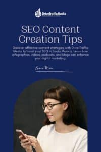 woman-reading-on-her-phone-blog-title-SEO-Content-Creation-Tips-Pinterest-Pin